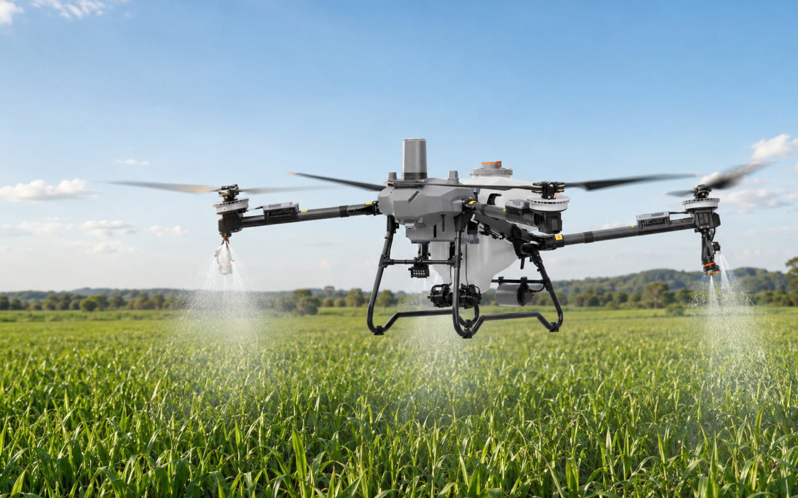 DJI Agras T70P realizando pulverização em lavoura